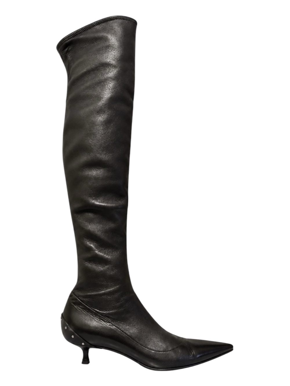 Vintage GUCCI TOM FORD FW 2003 Runway Black Leather Studded OTK Kitten Heel Boot